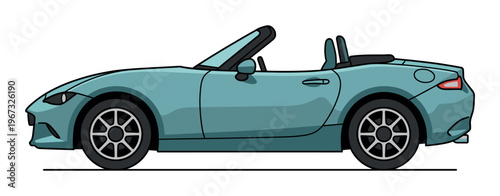 Side profile vector illustration of a modern blue convertible sports car. Sleek, stylish roadster design perfect for automotive advertising, websites, or graphic design projects.