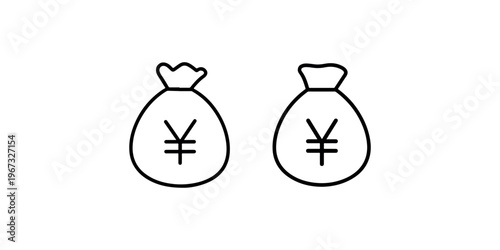Money bags with yen symbols, concept of wealth and financial gain icons, flat design isolated on white background, business and savings