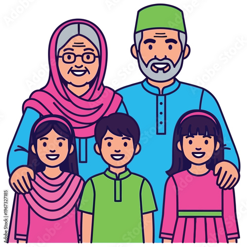 Multi-generational asian family posing for a photo with smiles