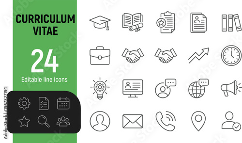 A set of 24 editable line icons for curriculum vitae