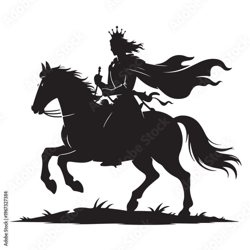 Historic armored knight on horseback silhouette isolated vector graphic