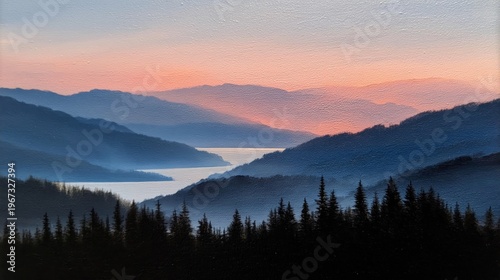 Mountains Meet River in a Valley During Sunset in a Natural Landscape