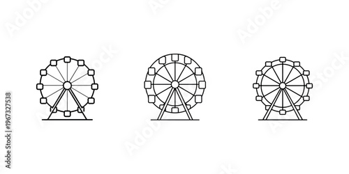 Ferris wheel amusement park attraction icon set representing carnival fun and entertainment at fairground festival isolated on white background vector