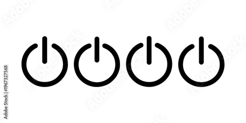 Four power button icons, vector illustration of a circular on off symbol, simple line art for user interface or electronics