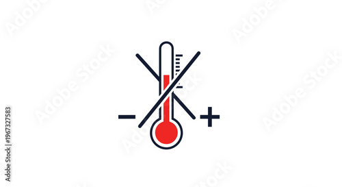 Thermometer icon with a red liquid level and a large black cross representing a warning or restriction on temperature.