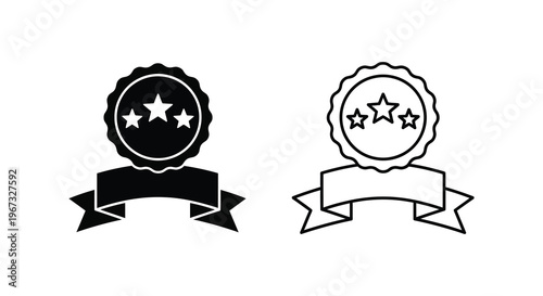 Two ribbon badges with stars a black fill and a white outline silhouette