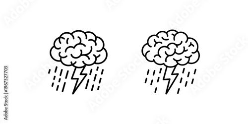 Brainstorm icon vector illustration. brain with lightning and rain drops symbol. creative thinking and idea generation graphic resource