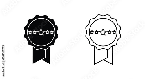 Two badge icons one solid black and one outline with five stars silhouette