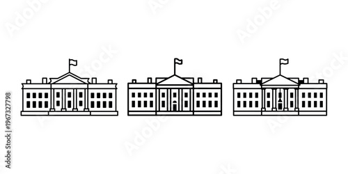 White house icons set, government building, presidential residence, landmark, architecture, capitol, politics, state