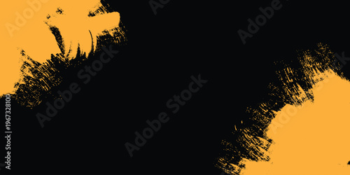 Black and orange abstract background with rough textured brush strokes and splatters texture stroke splatter. Resizable and Editable. EPS, 10.