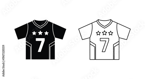 Two American basketball jerseys with stars and numbers black and white silhouette
