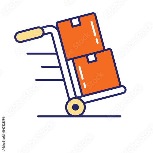 E-commerce delivery service transports packages on a dolly quickly