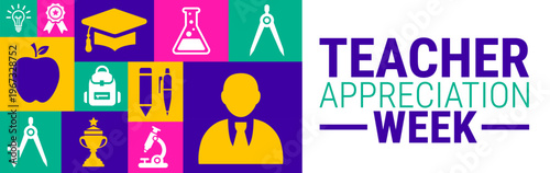 teacher appreciation week Geometric shape pattern background, banner, card or poster design template is observed every year during May, to raise awareness about the mission. Vector illustration.