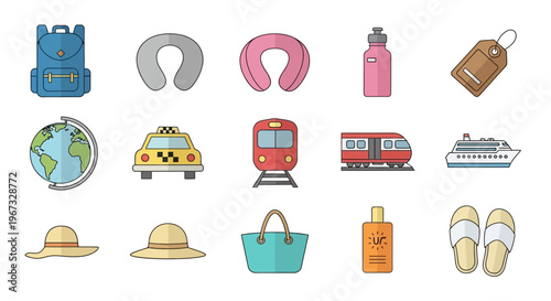 Travel Vacation Icons and Symbols.
