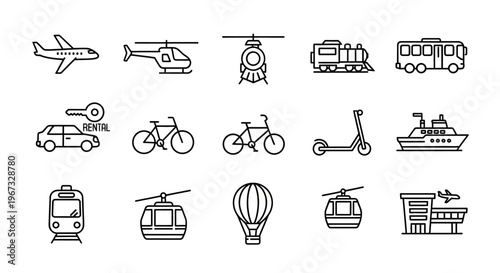 Various Transportation Vehicles Icons Line Style.