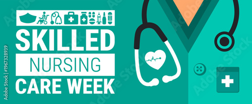 national skilled nursing care week background, banner, card or poster design template is observed every year during May, to raise awareness about the mission. Vector illustration.