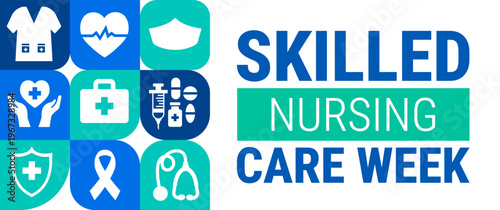 national skilled nursing care week background, banner, card or poster design template is observed every year during May, to raise awareness about the mission. Vector illustration.