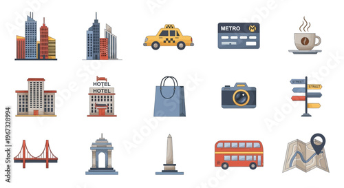 City Travel Transportation Icons Set.