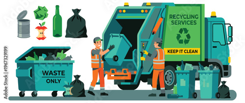Garbage collection and recycling services with essential waste items.