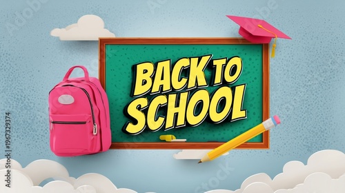 Back to School Week With Backpack, Chalkboard, and School Supplies Decoration