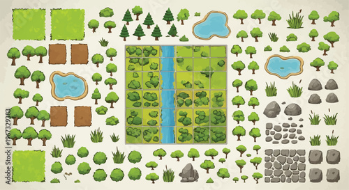Foto Isometric landscape map creator kit, green forest and nature environment vector