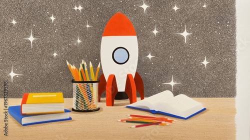 Kids Build a Rocket With Books and Pencils in a Classroom Setting During the Day