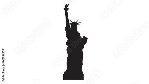 Statue of Liberty silhouette icon holding torch and tablet, representing freedom and New York. featuring NYC, USA, America with landmark and monument
