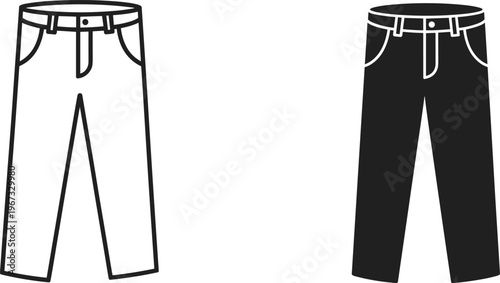 Jeans pants icon vector with line and solid styles, casual denim clothing illustration design