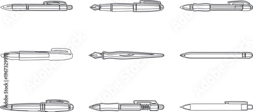 pen outline vector set in multiple styles