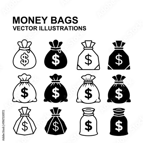 Money bag silhouettes / Money bags vector illustrations