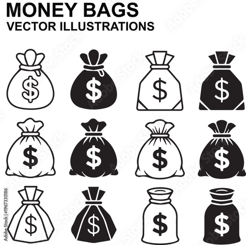Money bag silhouettes / Money bags vector illustrations