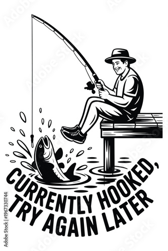 Man fishing from a dock with a jumping fish Keywords: fishing, fisherman, fish, dock, pier