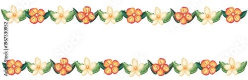 Border frame with hawaiian tropical flowers. Summer illustration