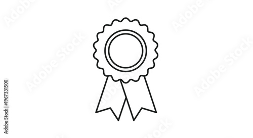 Simple black outline icon of an award ribbon rosette represents victory, success, and official recognition on a clean white background.
