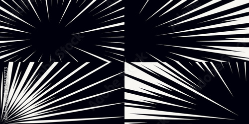 Abstract black and white radial burst pattern divided into quadrants