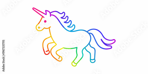 A colorful simple line drawing depicts a majestic unicorn in motion