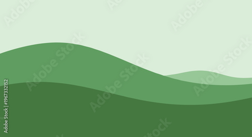 Minimalist landscape background featuring rolling green hills in various shades under a soft light green sky illustration.