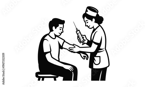 Medical injection, vaccination, healthcare illustration, nurse giving shot