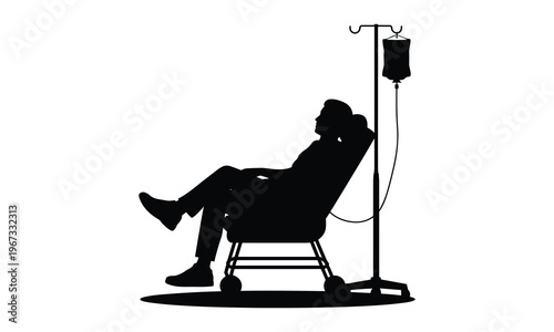 Medical, hospital, patient silhouette, IV drip, healthcare vector icon