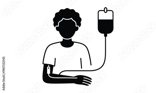 Medical infusion, IV drip, patient receiving treatment, healthcare vector icon
