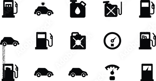 Fuel energy icon set gas station petrol car refill flat vector