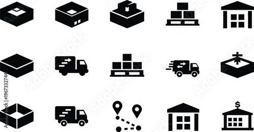 Shipping logistics icon set cargo warehouse truck delivery supply chain flat vector
