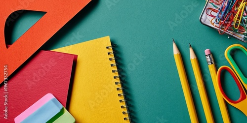 Stationery and School Supplies Arranged on a Green Desk Surface for Creative ...