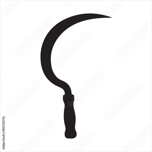 Grass sickle silhouette vector, sickle tool black silhouette