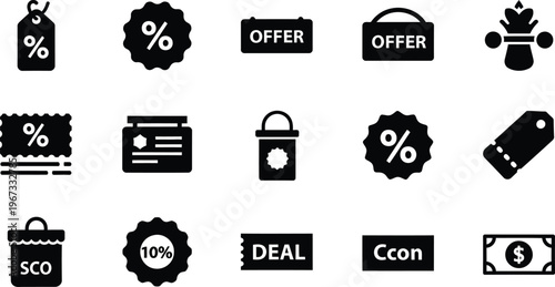 Discount sale icon set percentage offer coupon tags flat vector