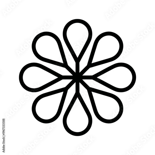 Vector graphic of a symmetrical floral pattern with looping petal shapes creating a balanced design