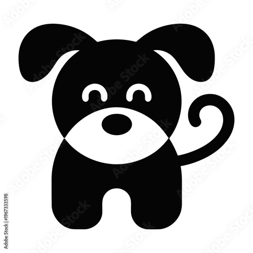 Cute vector cartoon dog with floppy ears smiling happily and waving its paw