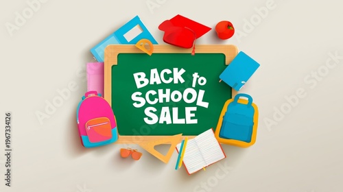 Back to School Sale With School Supplies and a Chalkboard