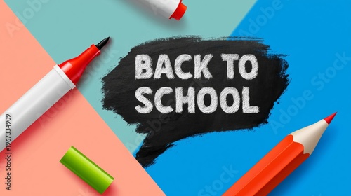 Back to School Supplies With Markers and Colored Pencils on Colorful Background