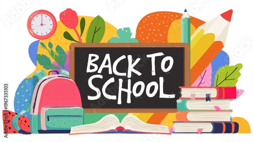 Back to School Supplies and Decorations for Students in a Colorful Layout